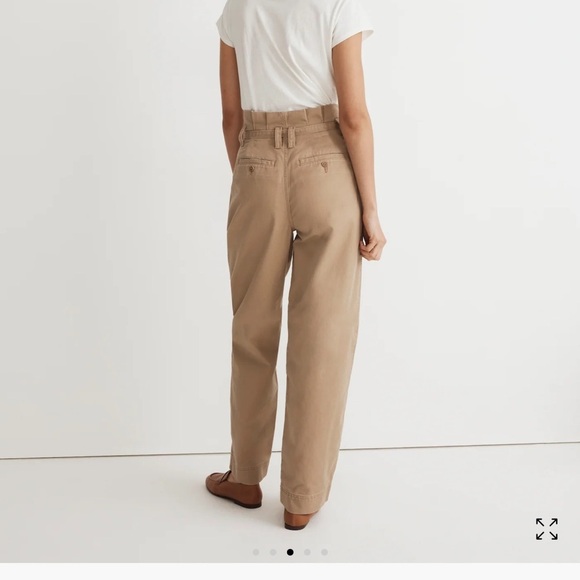 NWT MADEWELL Paperbag Trench Trousers in (Re)generative Chino Color Khaki Sz 12 - Picture 3 of 11